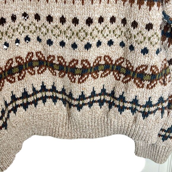 VTG St John's Bay Men's Fair Isle Sweater Pullover Sz L Brown Beige Cotton Blend - Picture 3 of 7